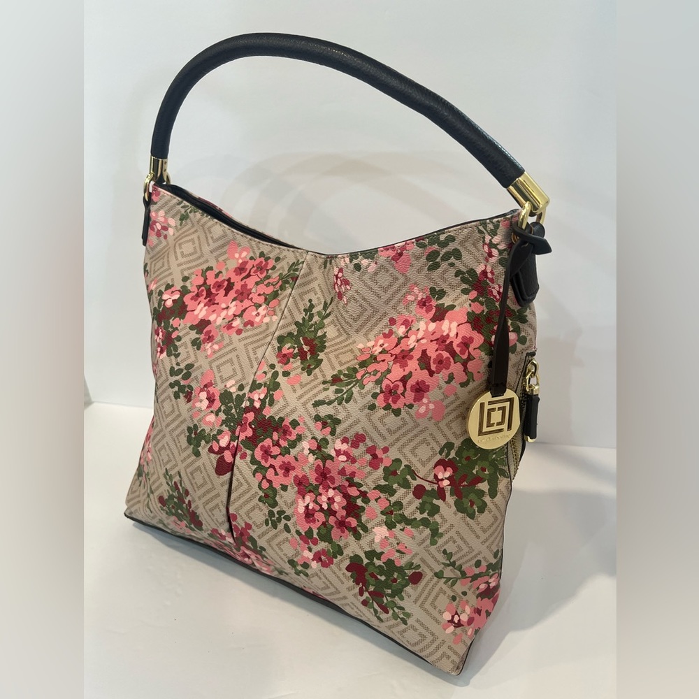 LIZ CLAIBORNE SHOULDER BAG 15”x12” Tan/Pink